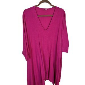Cecilia Natural Womens Midi Dress Hot PInk Gauzy Beach 3/4 Sleeve Pockets Large